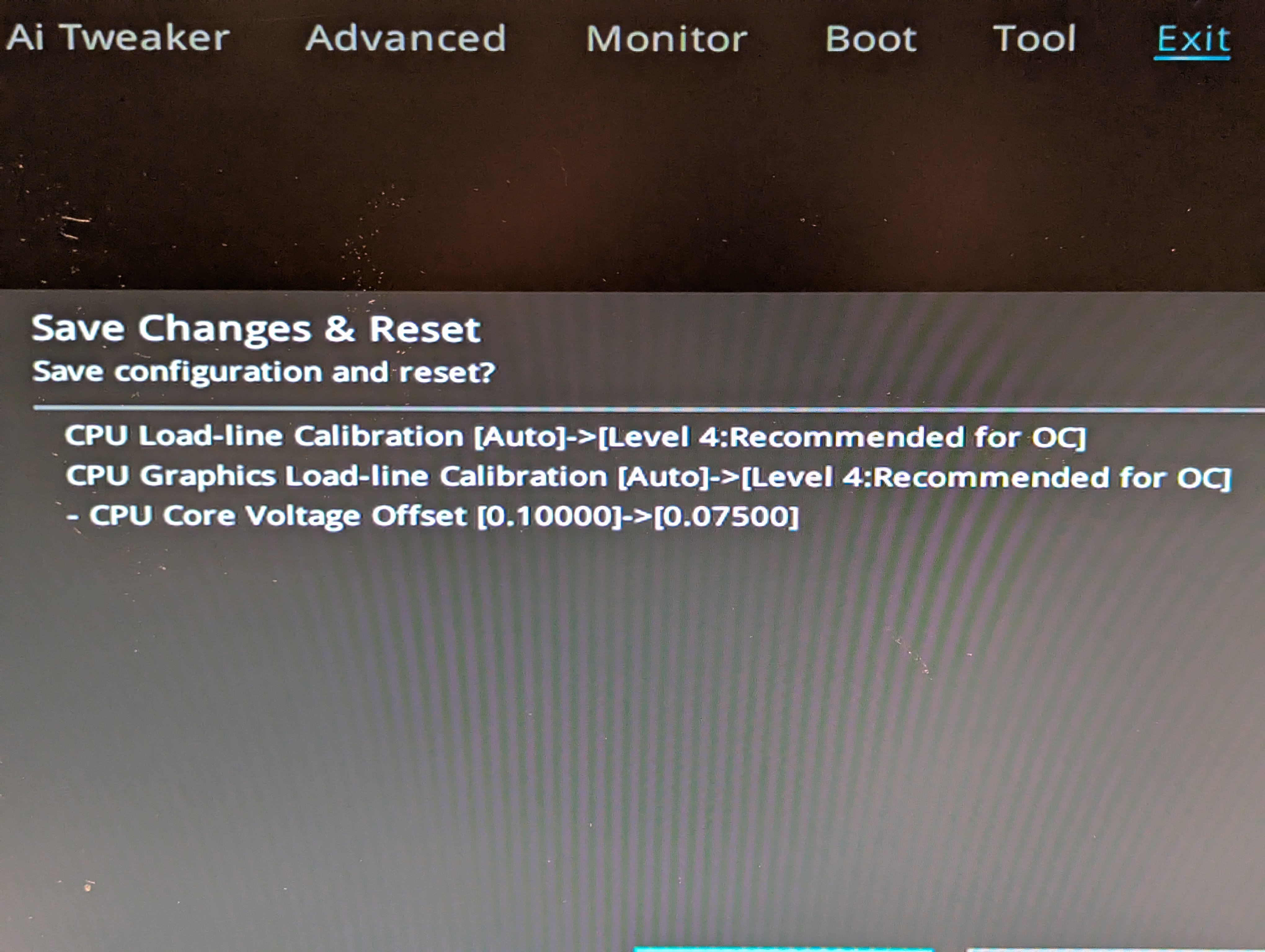 BIOS settings for LLC 4 and -0.075V undervolt